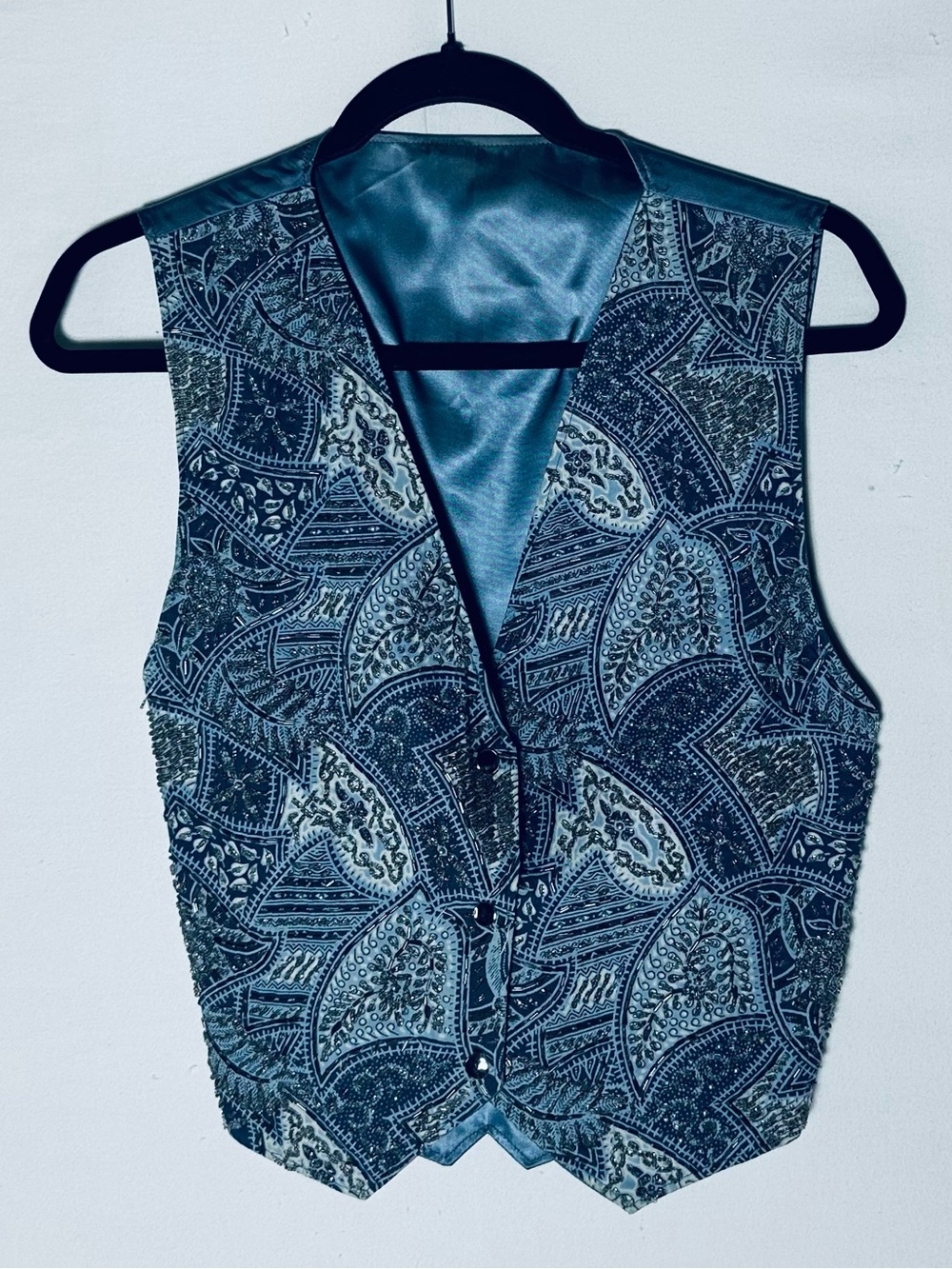 Vintage 90s Fully Beaded Paisley Snap Front Satin Back Vest S Waistcoat Whimsy
